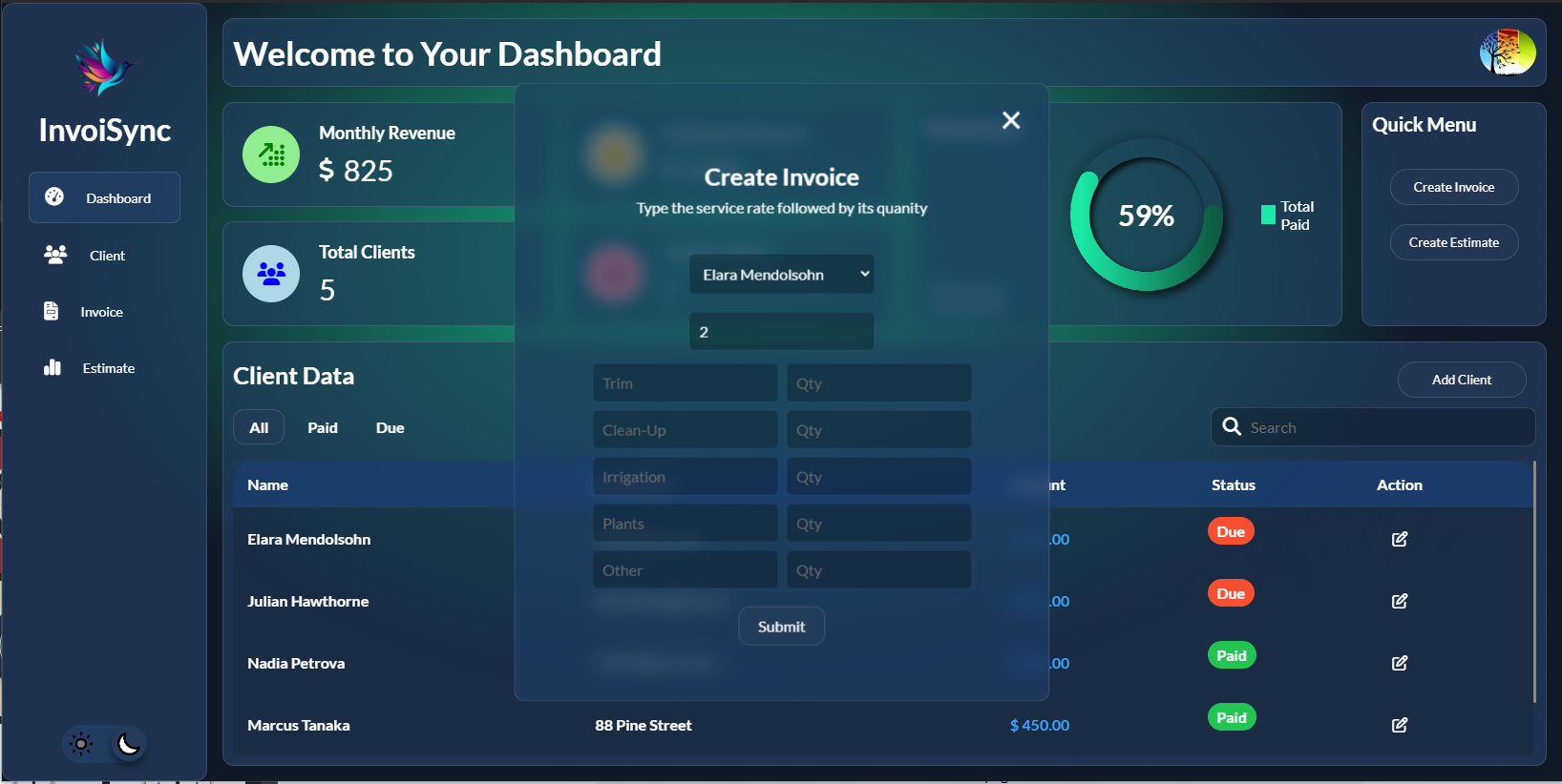 invoisync main dashboard