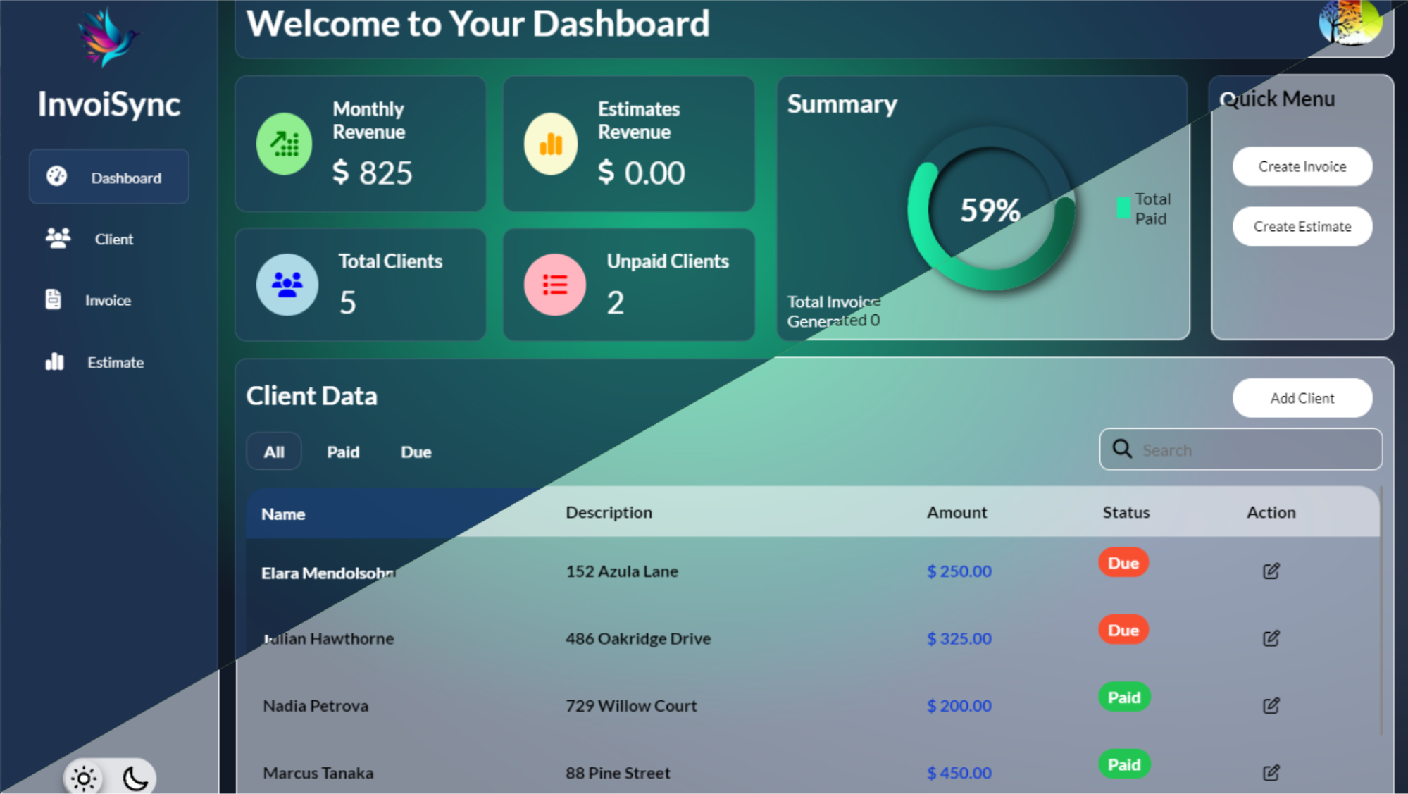 invoisync main dashboard